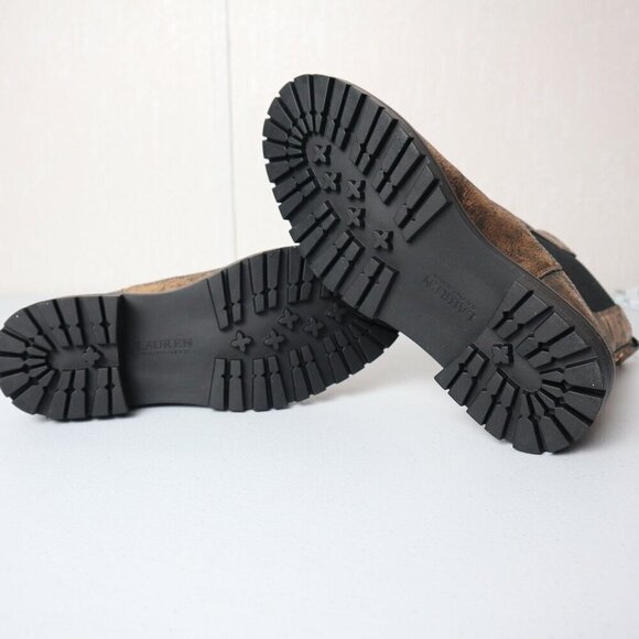 LAUREN RALPH LAUREN Gold Distressed Lug Sole Goring Corinne  Block Heel Booties - Picture 8 of 12